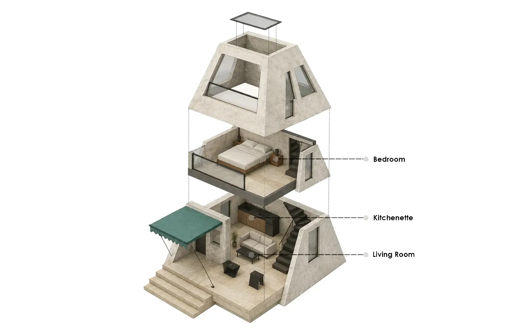 Mulshi Cottage Resort Exploded Axonometric